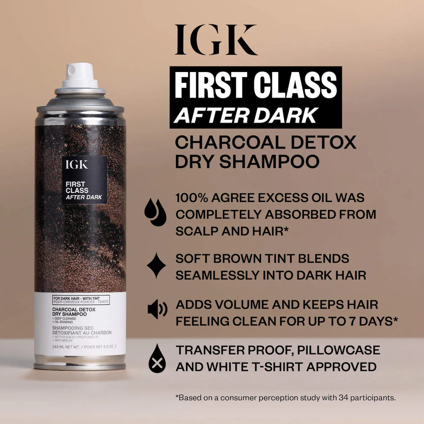 IGK First Class After Dark Tinted Charcoal Detox Dry Shampoo