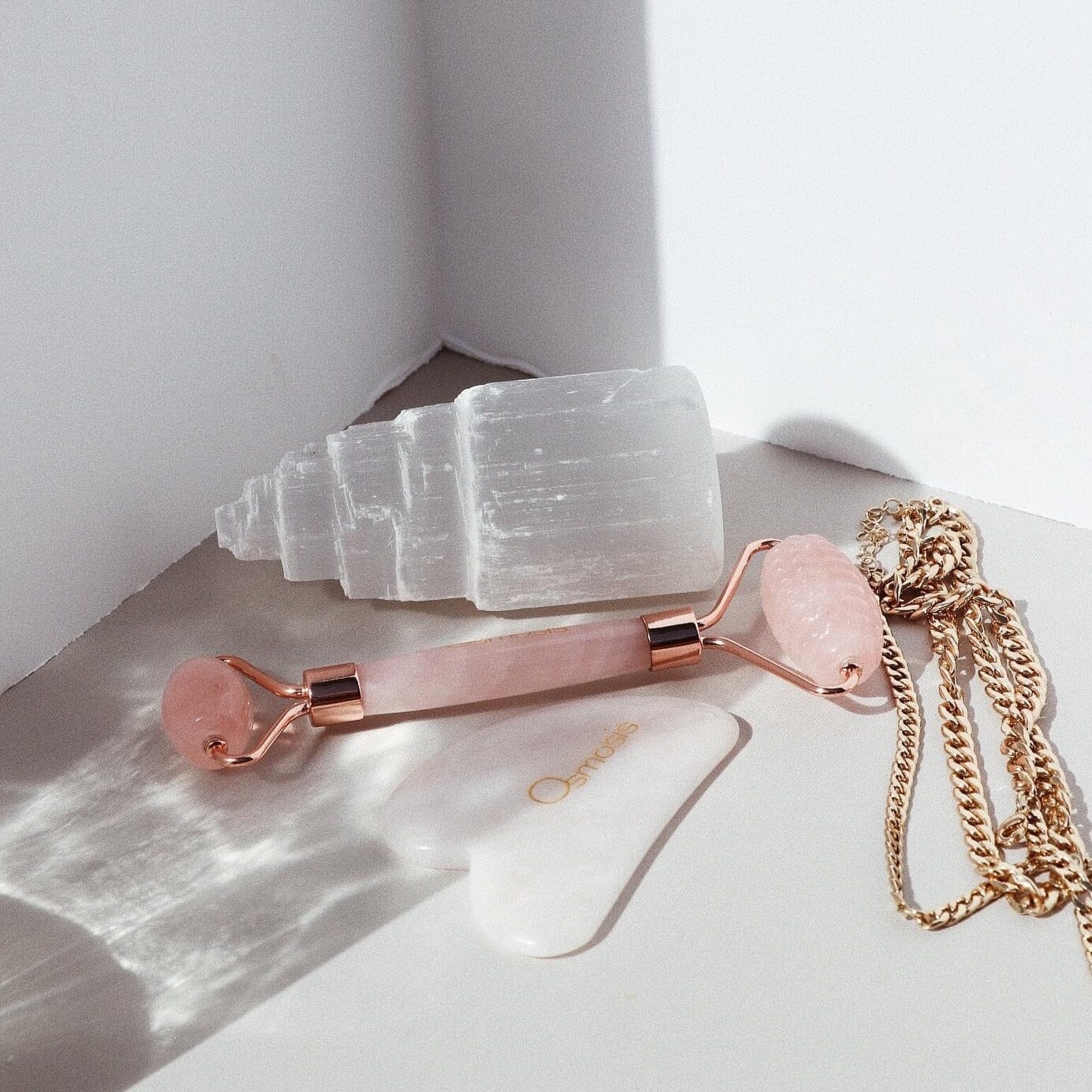 Osmosis Rose Quartz Facial Roller & Gua Sha Set