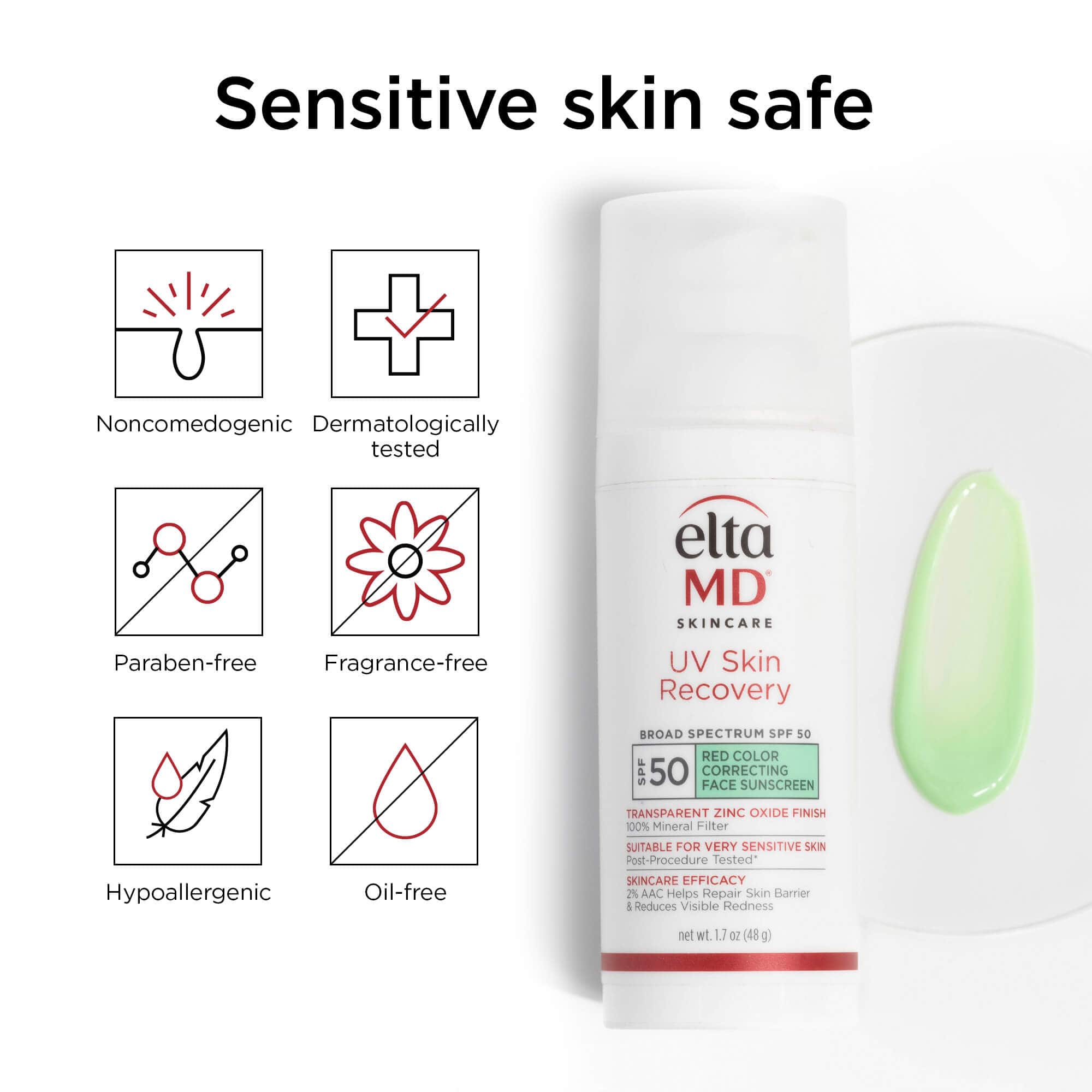 EltaMD UV Skin Recovery Red Color Correcting Green Tint Broad Spectrum SPF 50