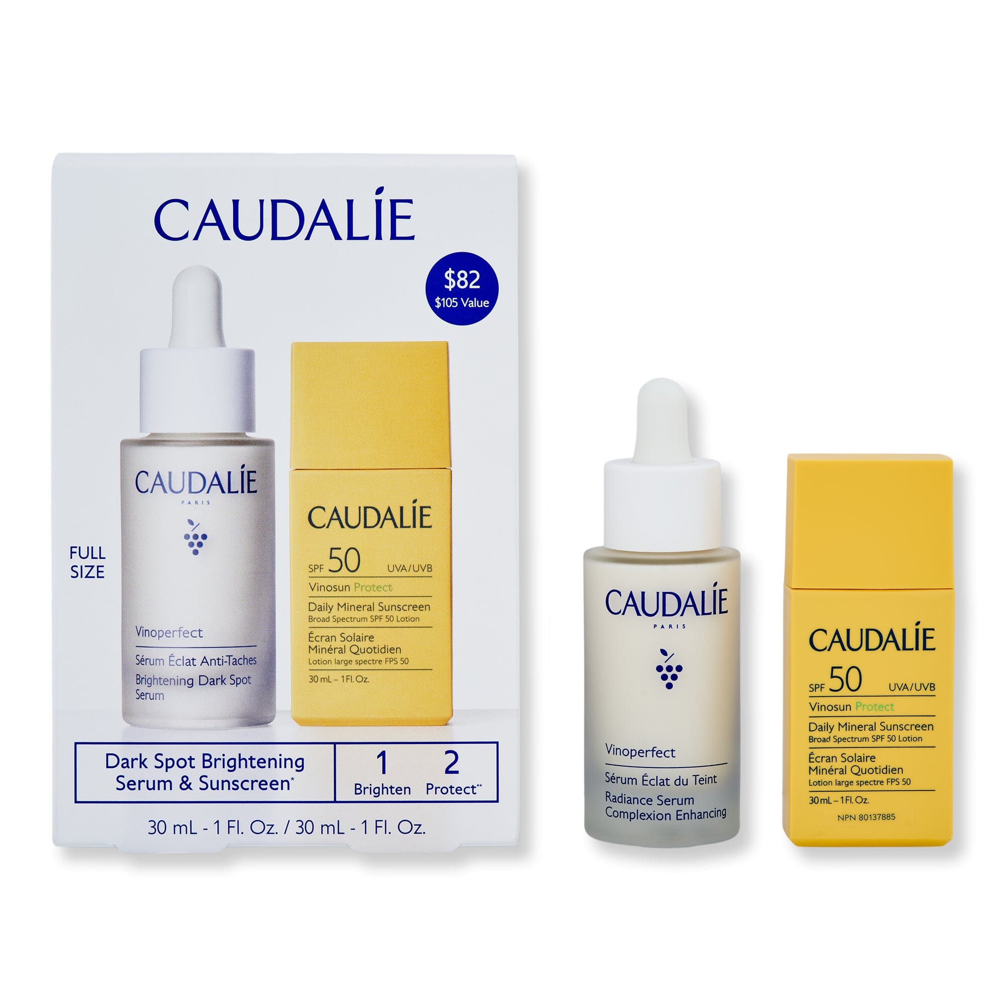 Caudalie Dark Spot Brightening Serum & Sunscreen SPF 50 Set