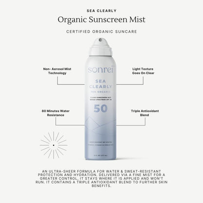 Sonrei Sea Clearly Organic SPF 50 Clear Sunscreen Mist